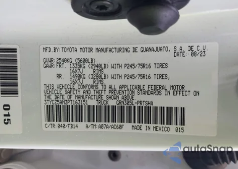 2023 Toyota Tacoma Sr V6 из США, поврежденный, VIN 3TYCZ5AN3PT163151